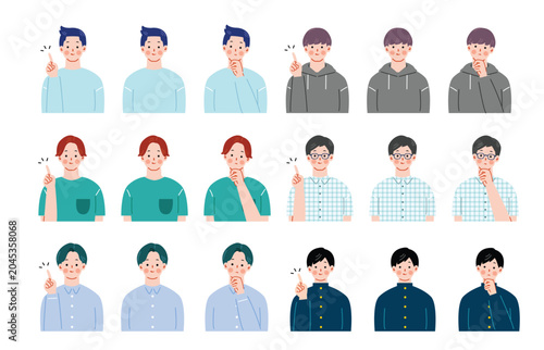 様々な男性の表情イラストセット