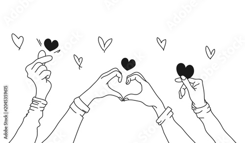 doodle hands up with love symbol. Concept of charity and donation. hands Give and share love to people. hands gesture on doodle cartoon style