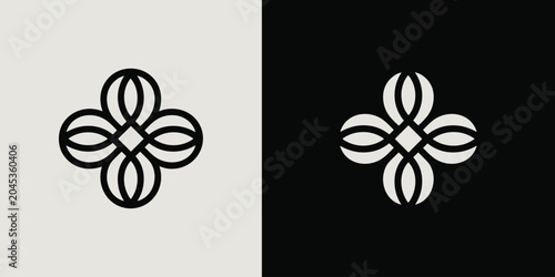 Fotografi Minimalist floral logo symbol featuring four interlocking petal shapes arranged