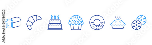 Fotografie Bakery Goods set featuring Bread, Croissant, Cake, Muffin, Doughnut, Pie, Biscuit for pastry and bakery visuals