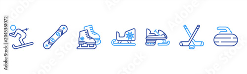 Photography Winter Sports set featuring Ski, Snowboard, Ice Skate, Sled, Snowmobile, Ice Hockey Stick, Curling Stone for cold-weather sports