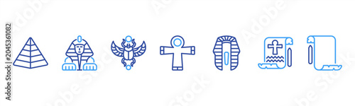 Konstfotografi Ancient Egypt set featuring Pyramid, Sphinx, Scarab, Ankh, Pharaoh Crown, Hieroglyph, Papyrus for historical and cultural visuals