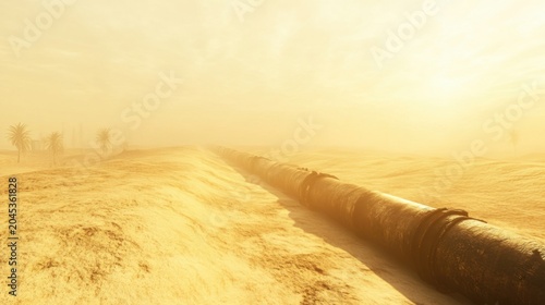 Bright Desert Landscape with Pipe in Empty Space
