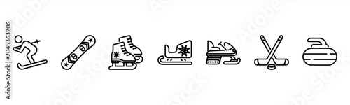 Photography Winter Sports set featuring Ski, Snowboard, Ice Skate, Sled, Snowmobile, Ice Hockey Stick, Curling Stone for cold-weather sports