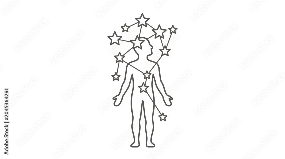 Obraz premium Human silhouette with connecting star constellation lines.