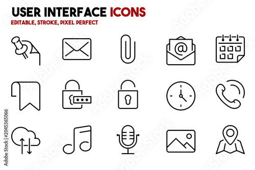 User Interface Line Icons Set UI UX Web Design Editable Stroke