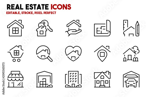 Real Estate Line Icons Set Property Housing Investment Editable Stroke
