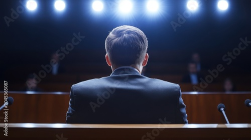 Dramatic Courtroom Scene with Spotlight Effects