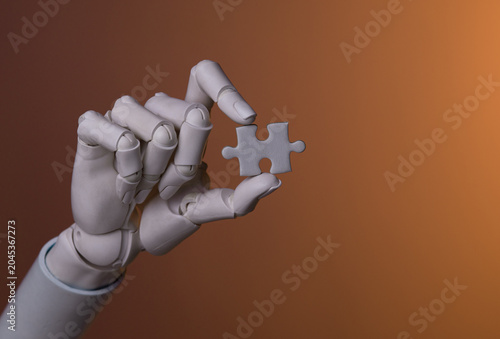 AI humanoid robot assistant finding the missing puzzle piece concept.