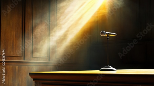 Microphone Stand in Bright Courtroom Setting