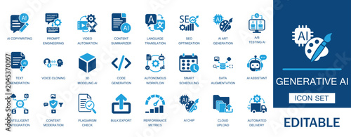Canvas Print Generative AI and content automation icon set
