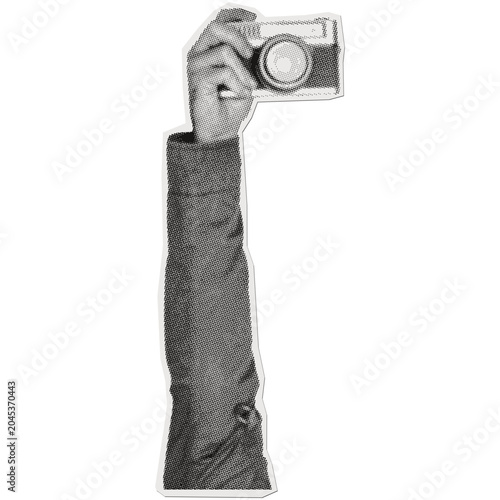 Halftone Hand Holding Photo Camera