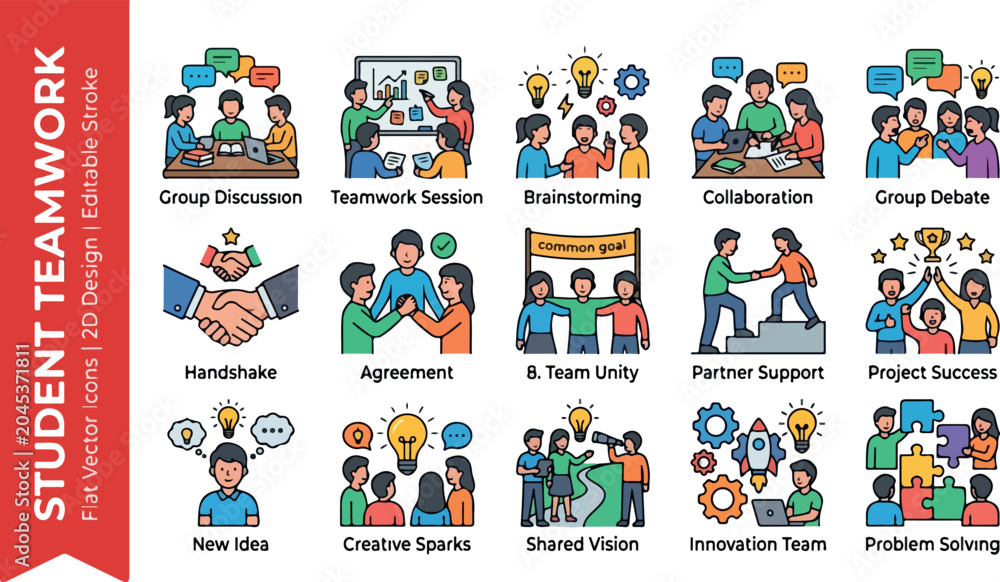 Fototapeta premium Student Teamwork and Collaboration Icons A Collection of Visuals for Group Projects and Innovation