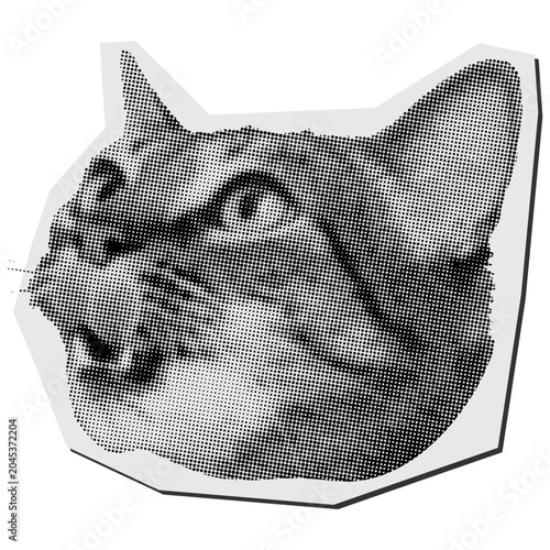 Halftone Cat Head Sticker Illustration