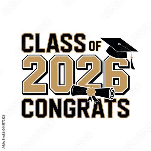 A congratulatory message for the Class of 2026 with a graduation cap and diploma