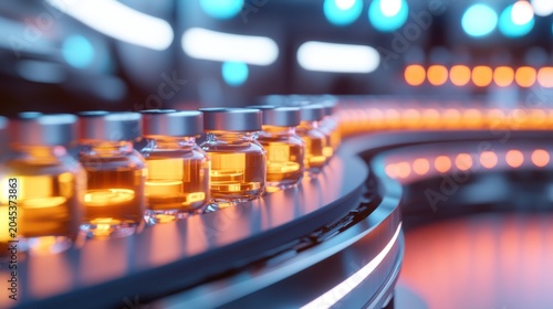 Vials on Production Line in Modern Laboratory Setting