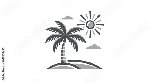 Minimalist palm tree on tropical island beach icon.