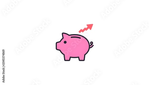 Pink Piggy Bank with Rising Growth Arrow Savings Icon