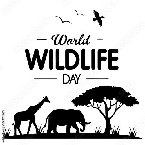 Photography World wildlife day typography and graphic with wild animals like elephant giraff