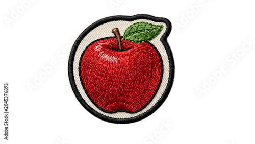 apple embroidered patch badge on isolated transparent background png, generative ai