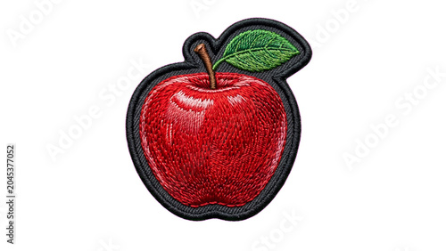 apple embroidered patch badge on isolated transparent background png, generative ai