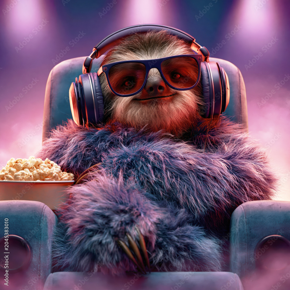 Fototapeta premium Cute Sloth Movie Night Avatar – AI Generative