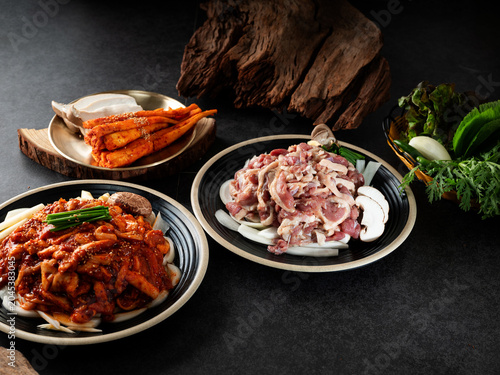Raw duck meat seasoned with various spices