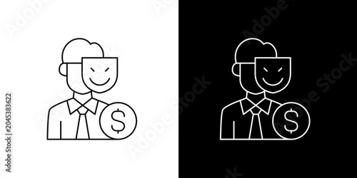 Obraz na płótnie Business fraud icon with a man wearing a smiling mask and a dollar sign represen