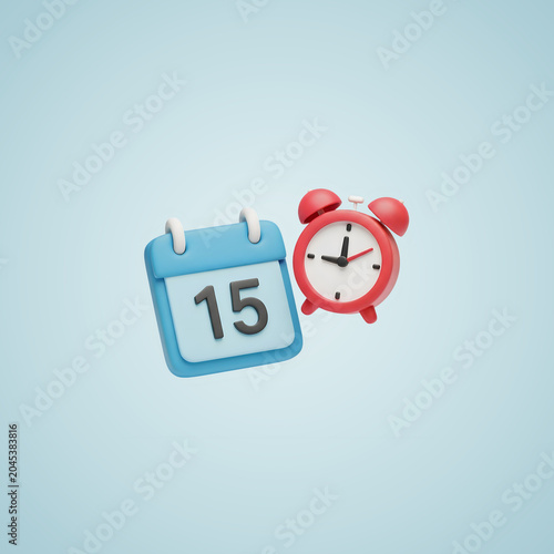 Floating calendar and alarm clock icons on blue background