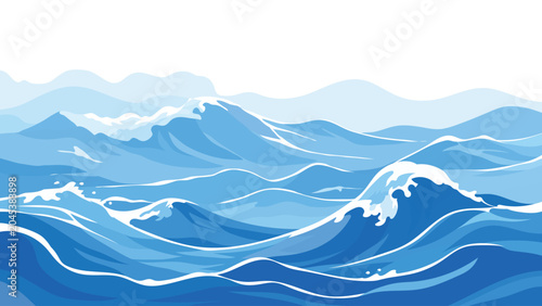 Φωτογραφία Dynamic deep blue ocean waves with white sea foam splash background vector illus