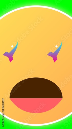 Shocked Face Emoji with Colorful Eyes and Green Background
