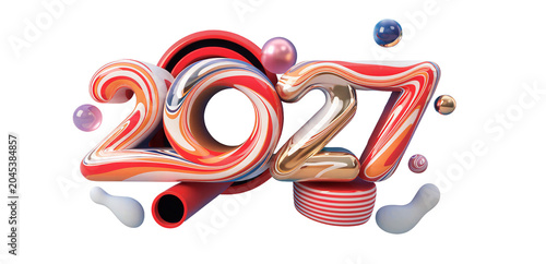 Creative 3D 2027 New Year Typography Isolated On Solid White Background.