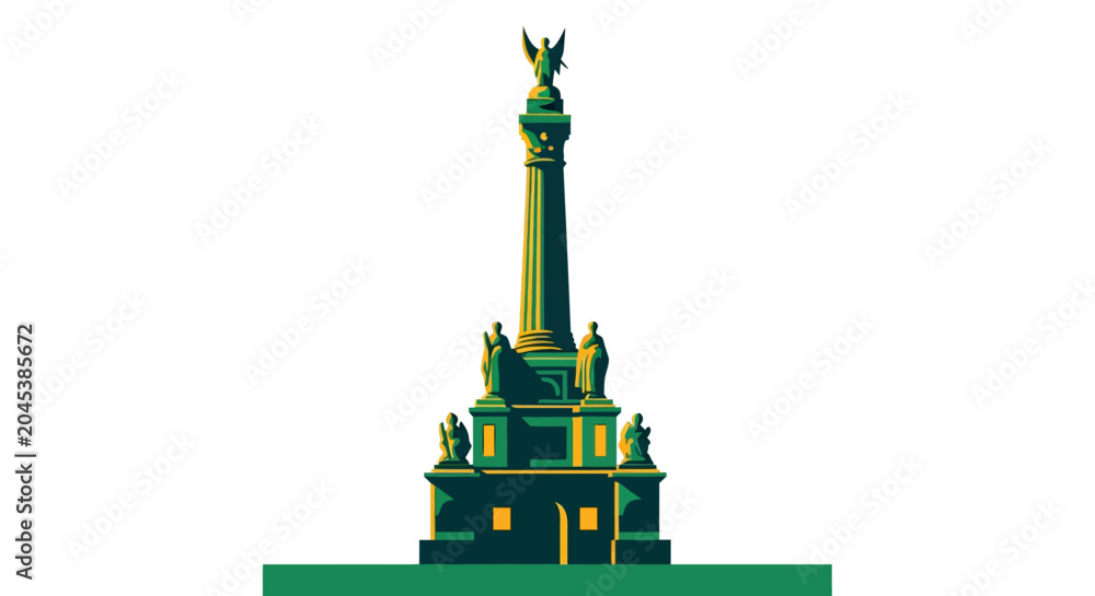 Naklejka premium Green Lego Style Monument Tower Construction Model.