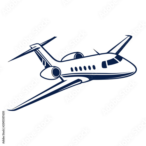Modern private jet airplane in dark blue outline, sleek design, business travel, luxury transport, aviation, corporate jet