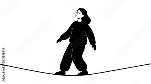 Billede på lærred Person walking on tightrope with balance.