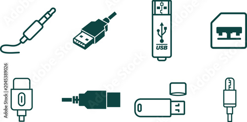 Obraz na płótnie collection of various computer connectors and cables  electronic devices