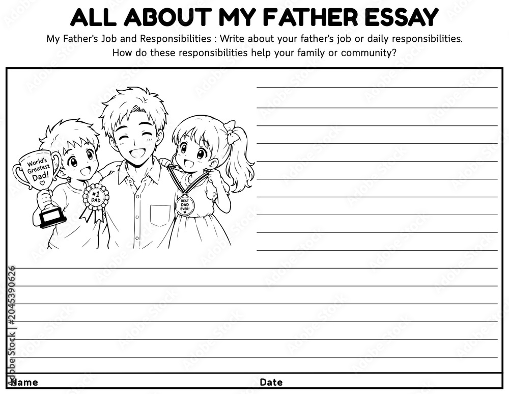 Fototapeta premium All About My Father Essay Writing Prompt Worksheets for Grades 4–6 | Personal Narrative Descriptive and Opinion Writing Activities for Father’s Day ELA
