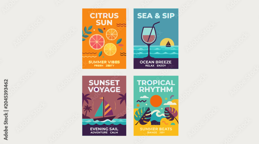 Fototapeta premium Vibrant Summer Themed Vector Illustrations Collection For Commercial Use
