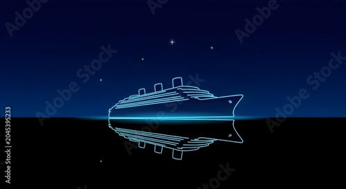 A Futuristic Digital Cruise Ship Sails Across A Calm, Reflective Ocean Under A Starry Night Sky