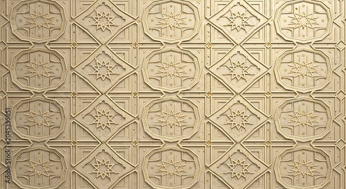 Geometric pattern features intricate carved relief details.