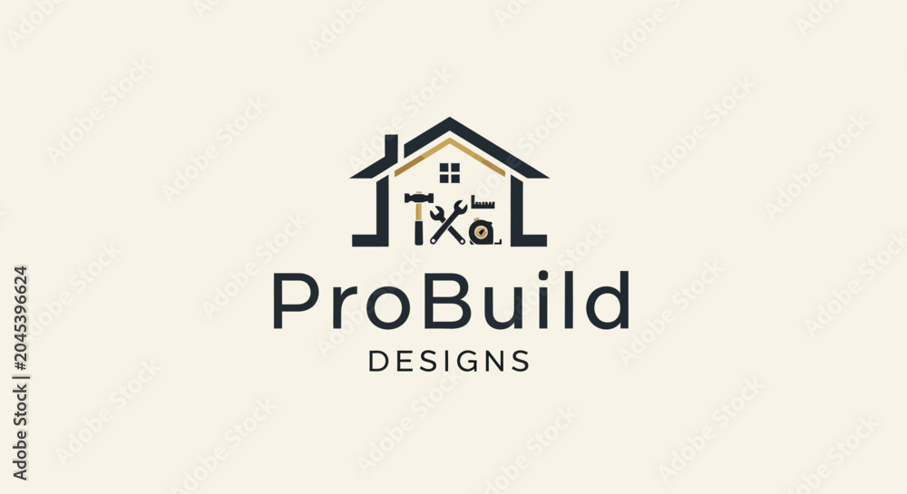 Fototapeta premium ProBuild Designs logo with house icon.