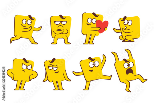 Naive Yellow Square Character Sticker Set with Cute Mascot Expressions
