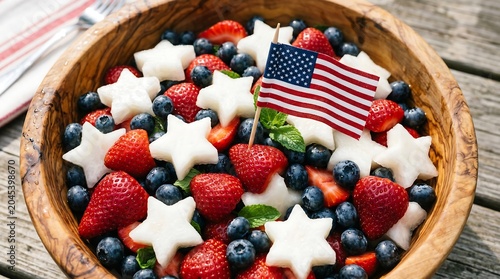 Fruit Salad Bowl with Star Melon and US Flag Toothpick
