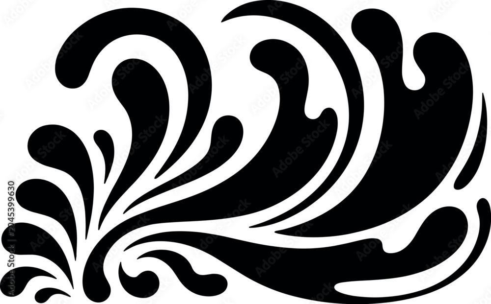 Fototapeta premium Stylized black organic swirling shapes forming an abstract decorative pattern on a white background