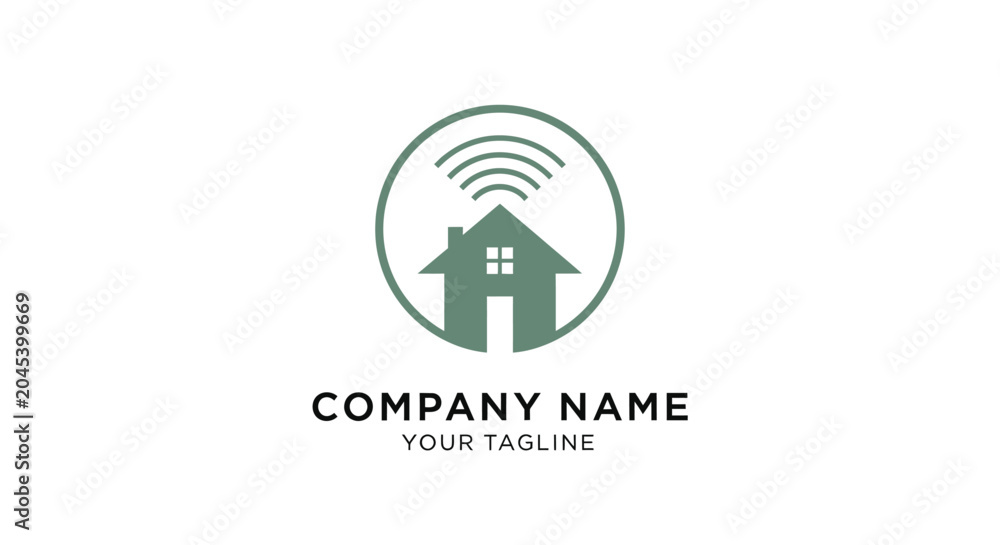 Fototapeta premium A green house logo with wifi signal.