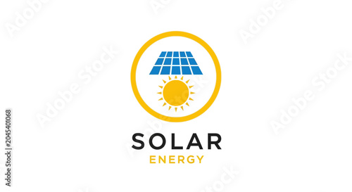Obraz na plátně Solar energy logo with sun and panels.