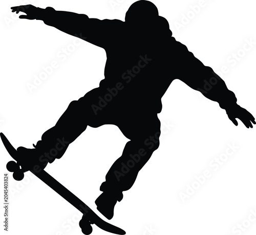Schilderij op canvas Silhouette of a professional male skateboarder performing a high jump trick on a