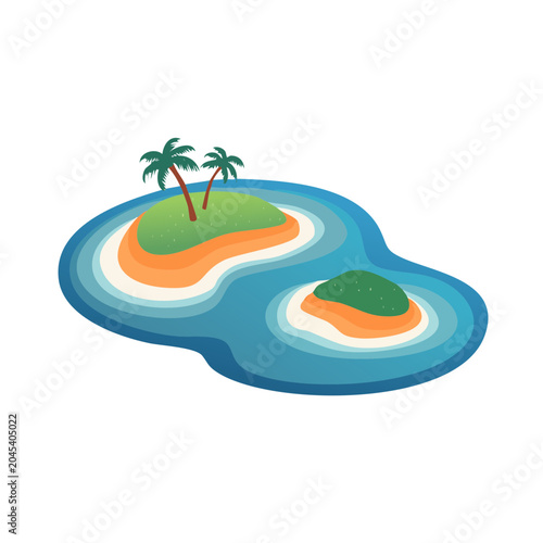 Flat design tropical island with palm trees and ocean