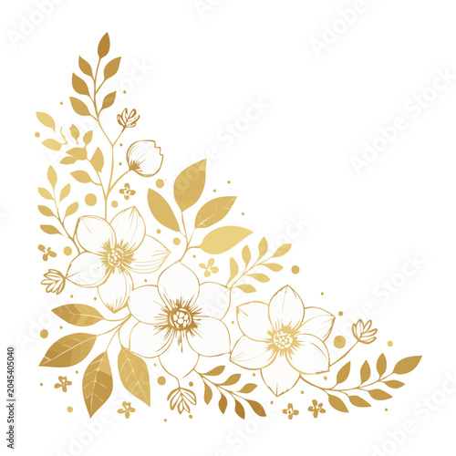 Golden floral corner decoration with leaves and flowers