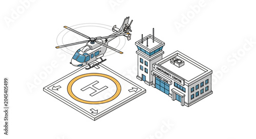 Canvastavla helicopter landing on a helipad next to a building.